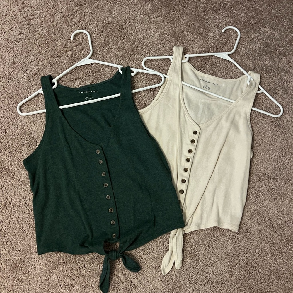 American Eagle Outfitters Green and Cream Tank Tops